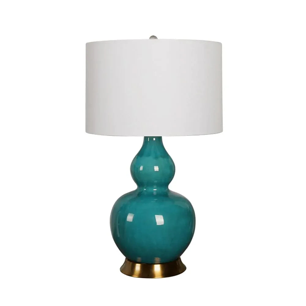 Audara-American White Fabric Gourd Shaped Ceramic Desk Light New Chinese Zen Living Room Study Tea House Desk Lamp Club Coffee Shop B&B Table Lamp Bedroom Bedroom Sample Room Lighting Fixture Green