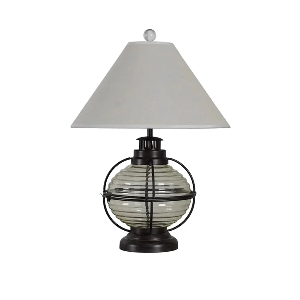 Audara-American Vintage Glass Metal Desk Light Industrial Style Study Office Desk Lamp B&B Living Room Hotel Front Desk Table Lamp Villa Club Farmhouse Warehouse Dormitory Apartment Lighting Fixture Beige Glass