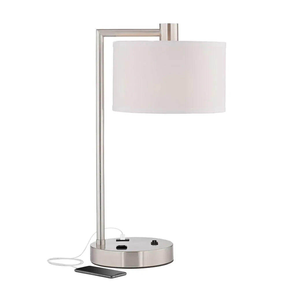 Audara-Creative Retro Push Button Switch AC USB Output Metal Fabric Desk Light Luxury Simple Bedroom Bedside Study Room Desk Lamp Living Room Sofa Beside Office Table Lamp Villa Hotel Lighting Fixture Silver