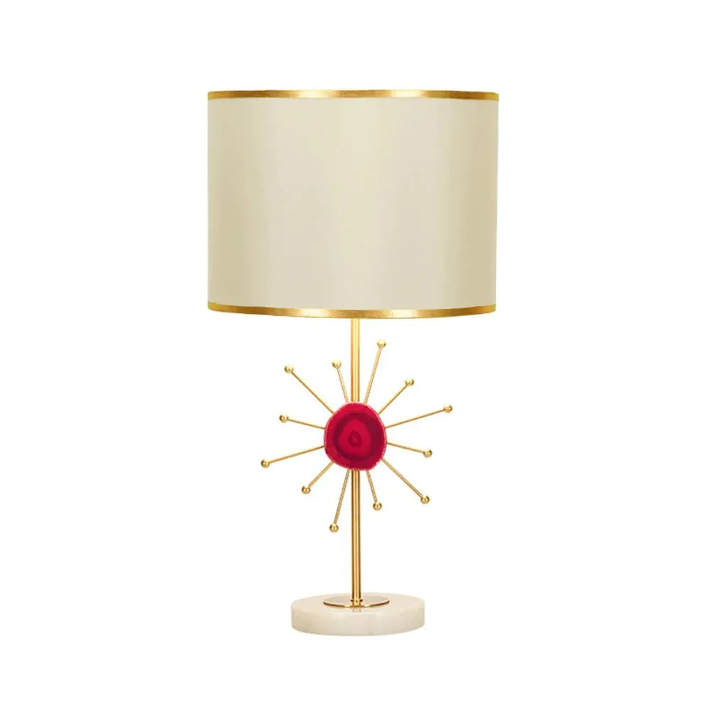 Audara-American Light Luxury Sample Room Bedroom Bedside Desk Light Simple Hotel Cafe B&B Desk Lamp Creative Onyx Marble Brass Table Lamp Villa Club Decoration Lighting Fixture Red+Beige