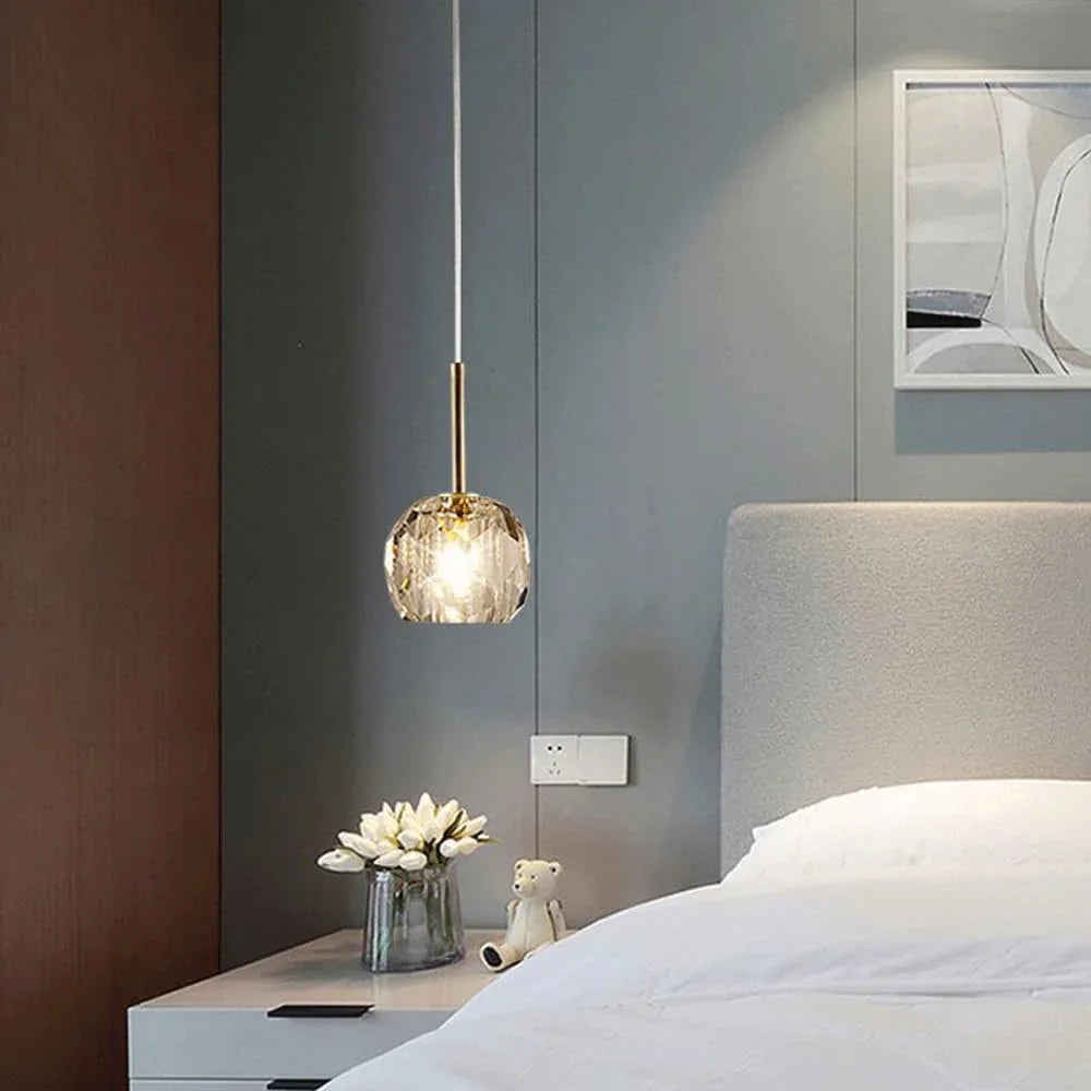 Audara-4-inch Crystal Pendant Light, Suitable for Bedside Bedrooms, Minimalist Style Ceiling Lights, Hotel Entryways, Kitchen Islands, and Various Other Styles Including Bohemian and European.