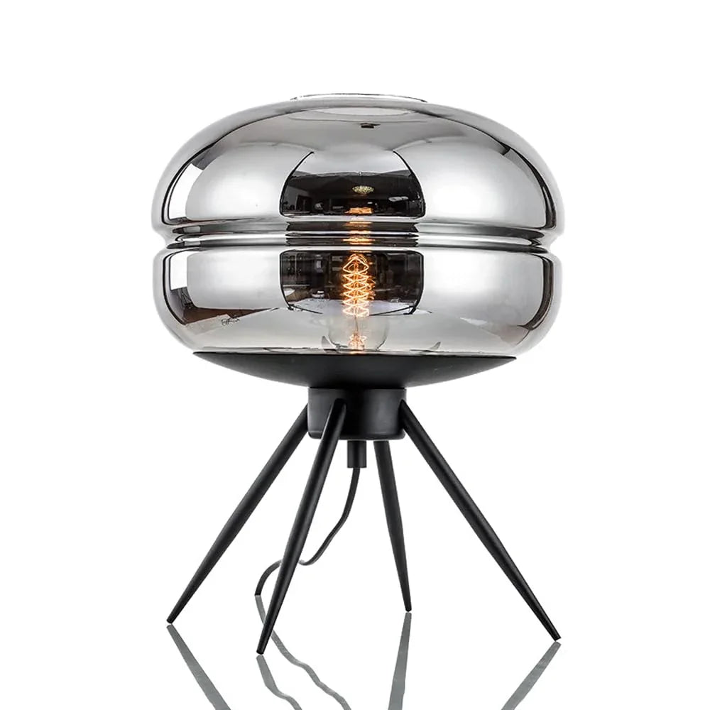 Audara-Simple Creative Drum Glass Desk Light Scandinavian Art Model House Mall Lounge Decoration Desk Lamp Bedroom Office Table Lamp Farmhouse Countryside Villa Lighting Fixture Gray