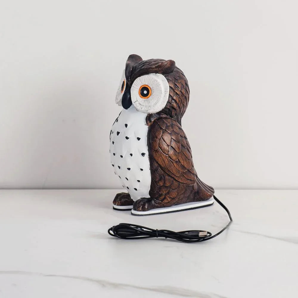 Audara-Cute Bedroom Kids Room Desk Light Premium Feeling Black Owl Resin Desk Lamp Amusement Park Boys Room Girls Room Table Lamp School Amusement Park Library Lighting Fixture Brown