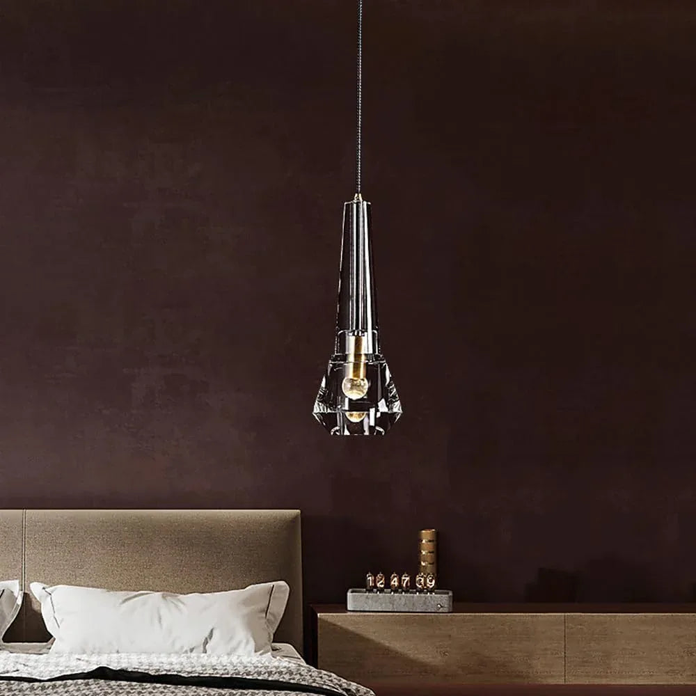 Audara-5-inch Modern Minimalist Crystal Pendant Light Cone Mini Glass Chandelier, Suitable for Various Spaces Such As Bedrooms, Kitchen Islands, Dining Rooms, Hotels, Bars, and Cafes.