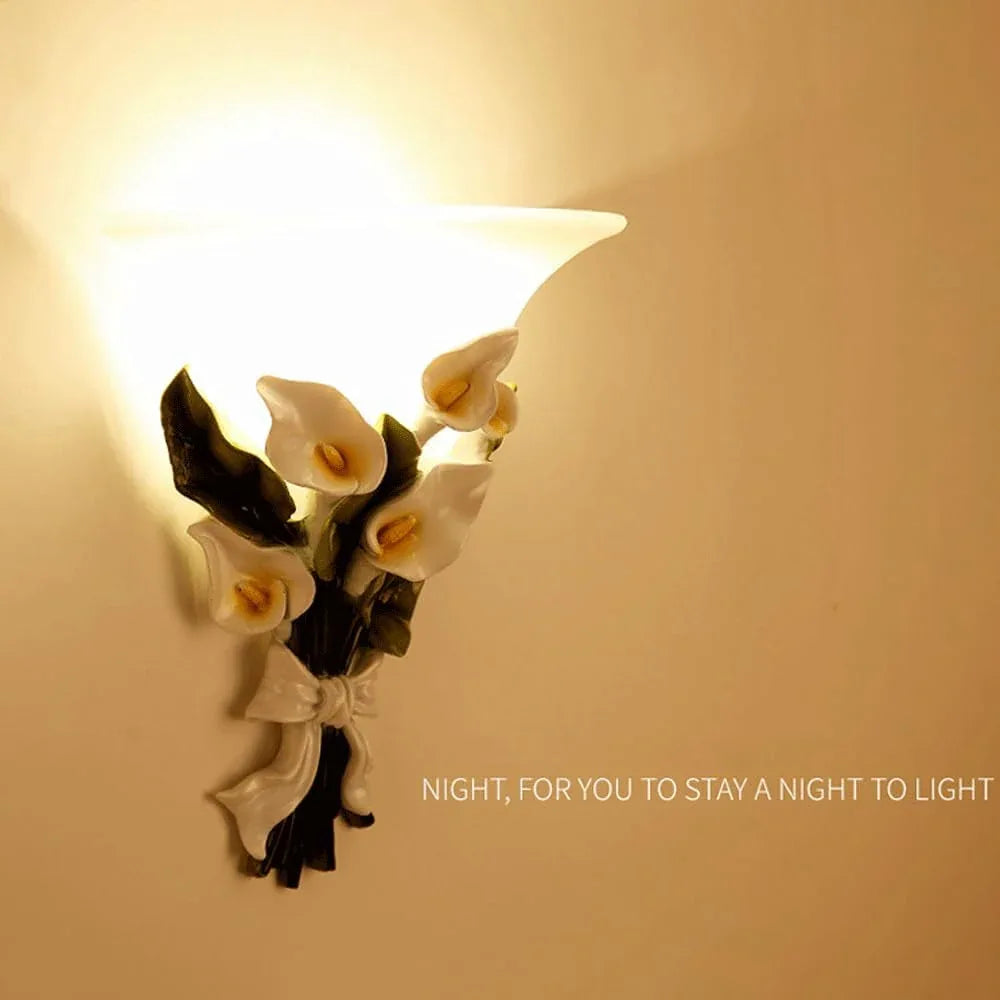 Audara-European Style Resin Wall Lamp Living Room Modern Bedside Wall Lights Creative Idyllic Flowers and Plants LED Sconces Bedroom Corridor Aisle Mounted Lighting Fixture