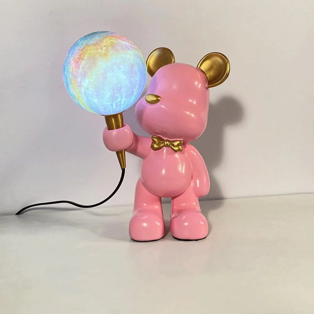 Audara-Cute Bear Resin Desk Light French Warm Boy Girl Room Bedroom Desk Lamp Living Room Dormitory Apartment Table Lamp School Amusement Park Mall Decoration Lighting Fixture Red