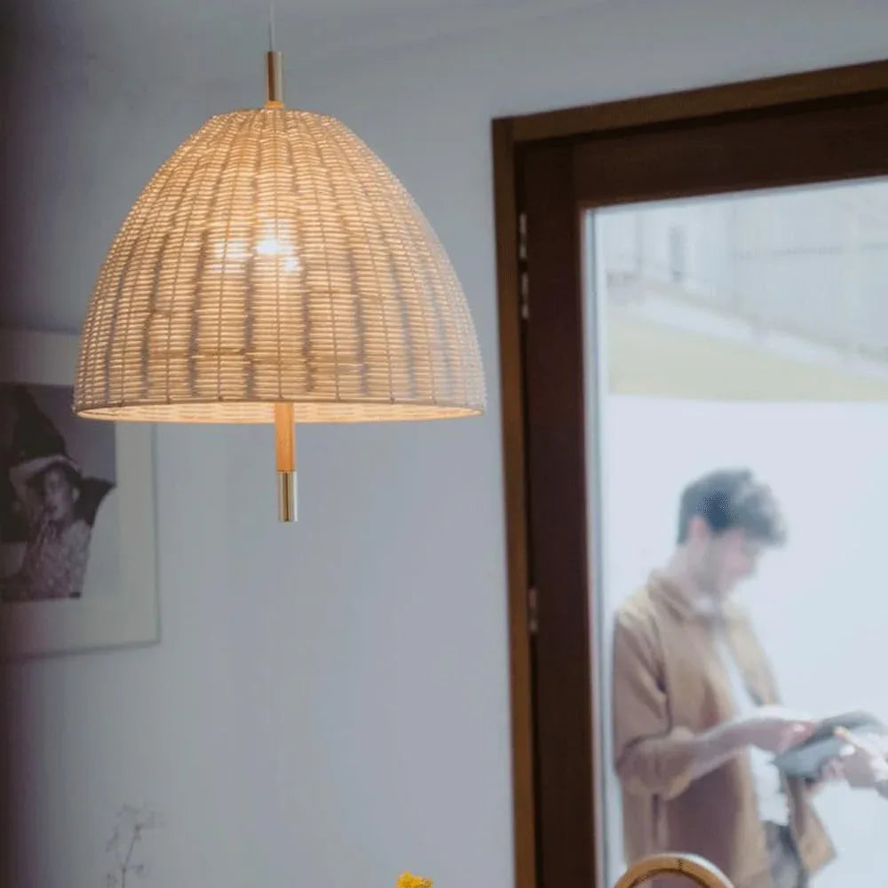Audara-16in Woven Rattan Pendant Light Bohemian & Wabi-Sabi Style Multi-Functional Ceiling Light Fixture Suitable for Bedrooms, Hotels, Study Rooms, Dining Areas, Entryways, and More Retro Lamp