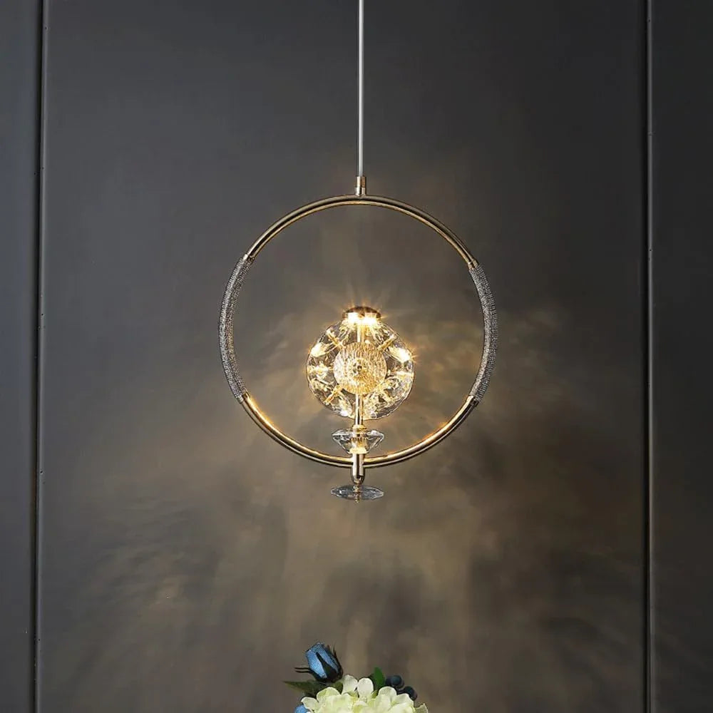 Audara-Crystal Pendant Light, 12-inch With A Diamond-shaped Decorative Ring. A Modern, Understated Luxury Style Light Fixture Suitable For Bedrooms,Hotels,Restaurants,Kitchen Islands,And Many Other Lo