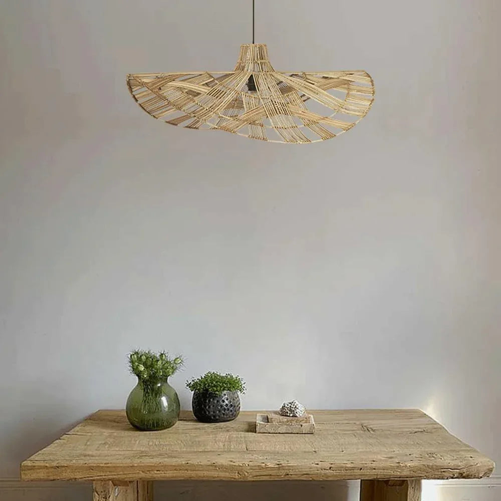 Audara-32in Woven Rattan Pendant Light Bohemian Wabi-Sabi Style Multi-Functional Ceiling Light Fixture Suitable for Bedrooms, Hotels, Study Rooms, Dining Areas, Entryways, and More Retro Lamp
