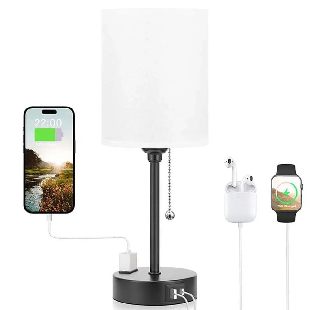 Audara-Modern Simple Bedroom Study Office Desk Light American Style Personalized Zipper Switch 2 USB 1 AC Ports Fabric Desk Lamp Apartment Hotel Decor Table Lamp Living Room Wall Cabinet Lighting Fixture White