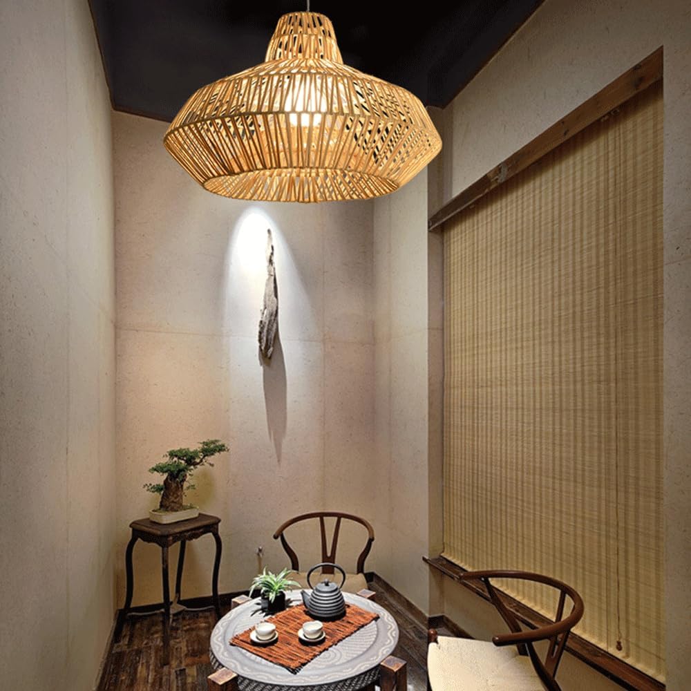 Audara-22-inch Woven Pendant Light Metal Frame Paired with Rattan Fresh and Elegant Appearance Retro Without Being Old-Fashioned Bohemian, Wabi-sabi, Tropical—a Multi-Style Ceiling Light Fixture