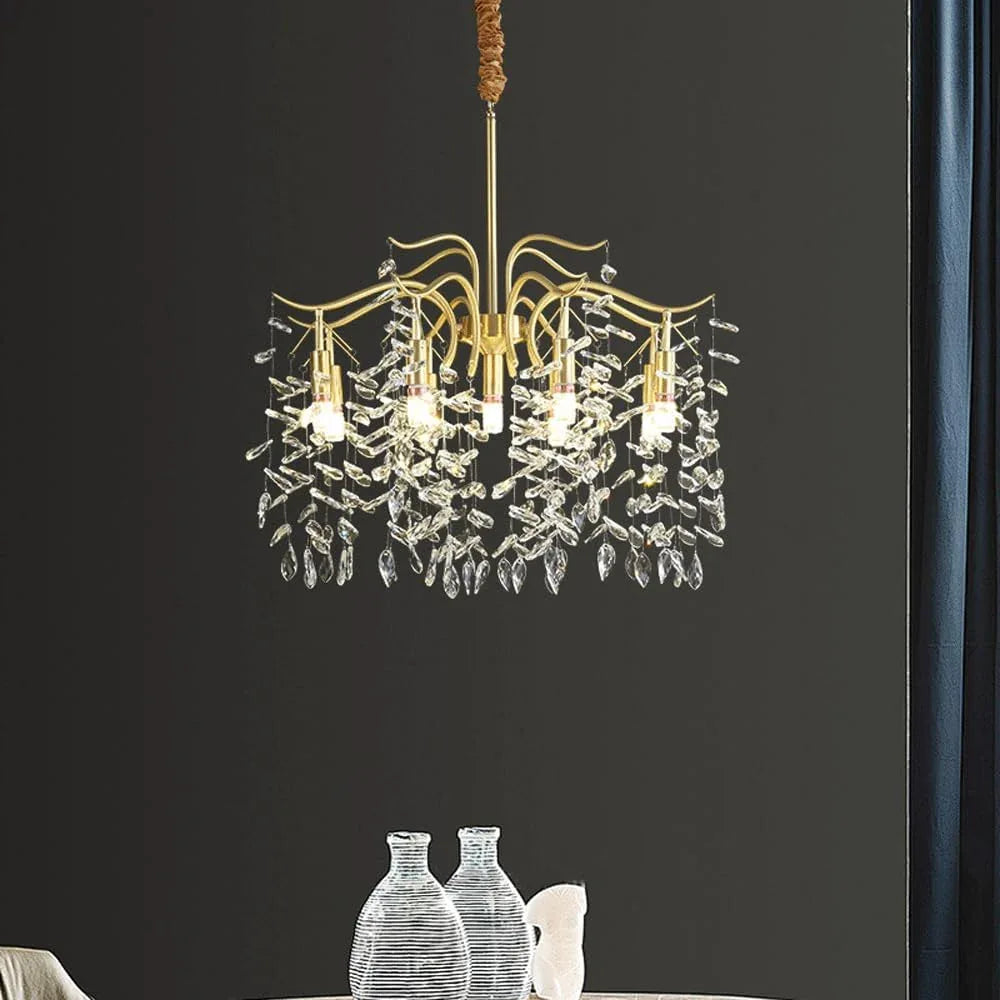 Audara-32-inch Crystal Chandeliers European Modern-Style Chandeliers for Living Rooms Suitable for Bedrooms, Studies, Hotels, Kitchens, and Island Ceiling Lights Brass Chandelier