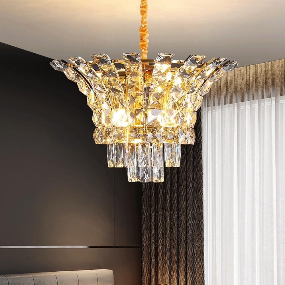 Audara-16-inch Crystal Chandeliers European Modern-Style Chandeliers for Living Rooms Suitable for Bedrooms, Studies, Hotels, Kitchens, and Island Ceiling Lights Glass Chandelier