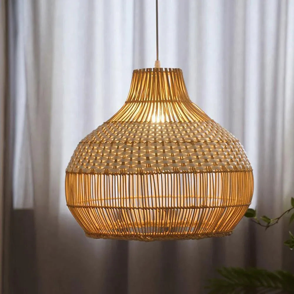 Audara-18-inch Woven Pendant Light Natural Rattan Color Bohemian & Wabi-Sabi Style Multi-Style Ceiling Light Fixture Suitable For Bedrooms, Dining Rooms, Kitchens, Islands, Entryways, And More Retro L