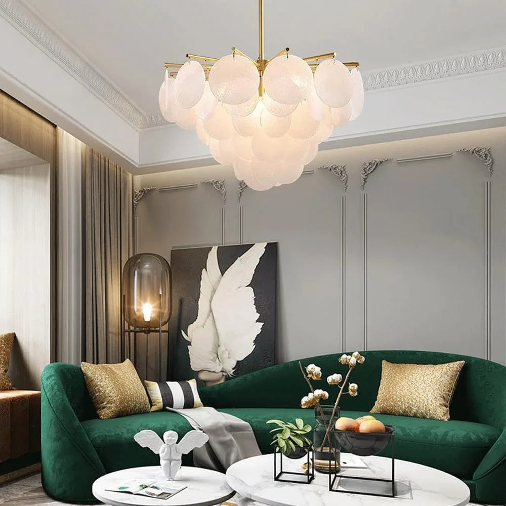 Audara-32-inch Crystal Chandeliers Can Be Installed in Various Spaces Such As Bedrooms, Hotels, and Kitchen Islands. Glass Round Chandelier for Living Room in Minimalist European Style.