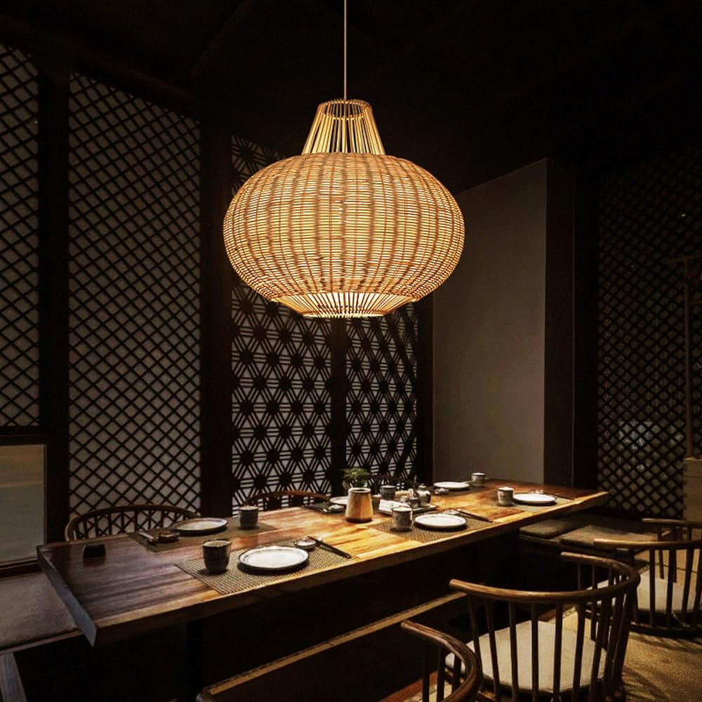 Audara-22in Woven Rattan Pendant Light Bohemian & Wabi-Sabi Style Multi-Functional Ceiling Light Fixture Suitable for Bedrooms, Hotels, Study Rooms, Dining Areas, Entryways, and More Retro Lamp