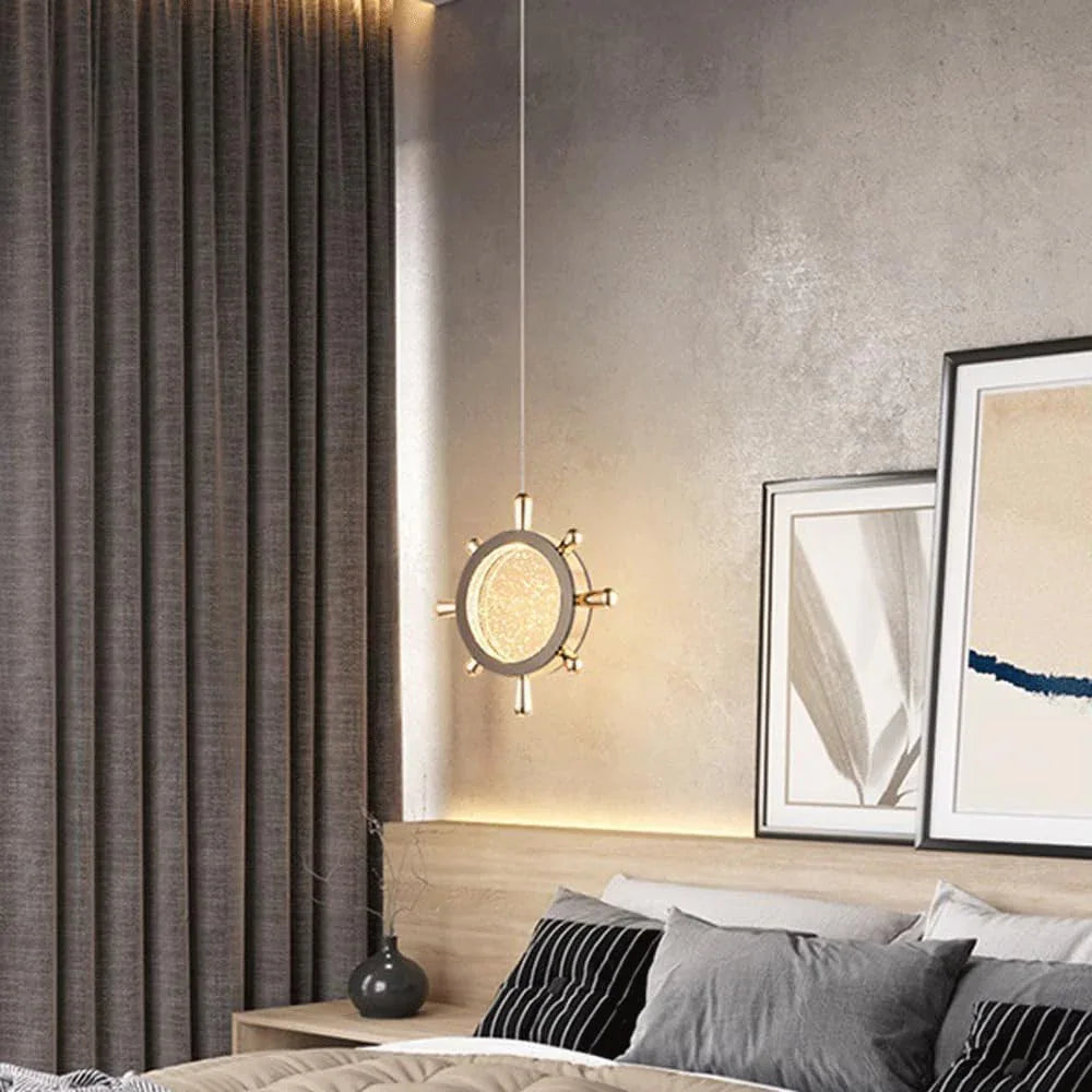 Audara-7-inch Crystal Pendant Light, Ship's Wheel Shaped, European Modern Minimalist Style, Suitable For Installation In Various Spaces Such As Bedrooms, Hotels, Dining Rooms, Entryways, And Kitchen I