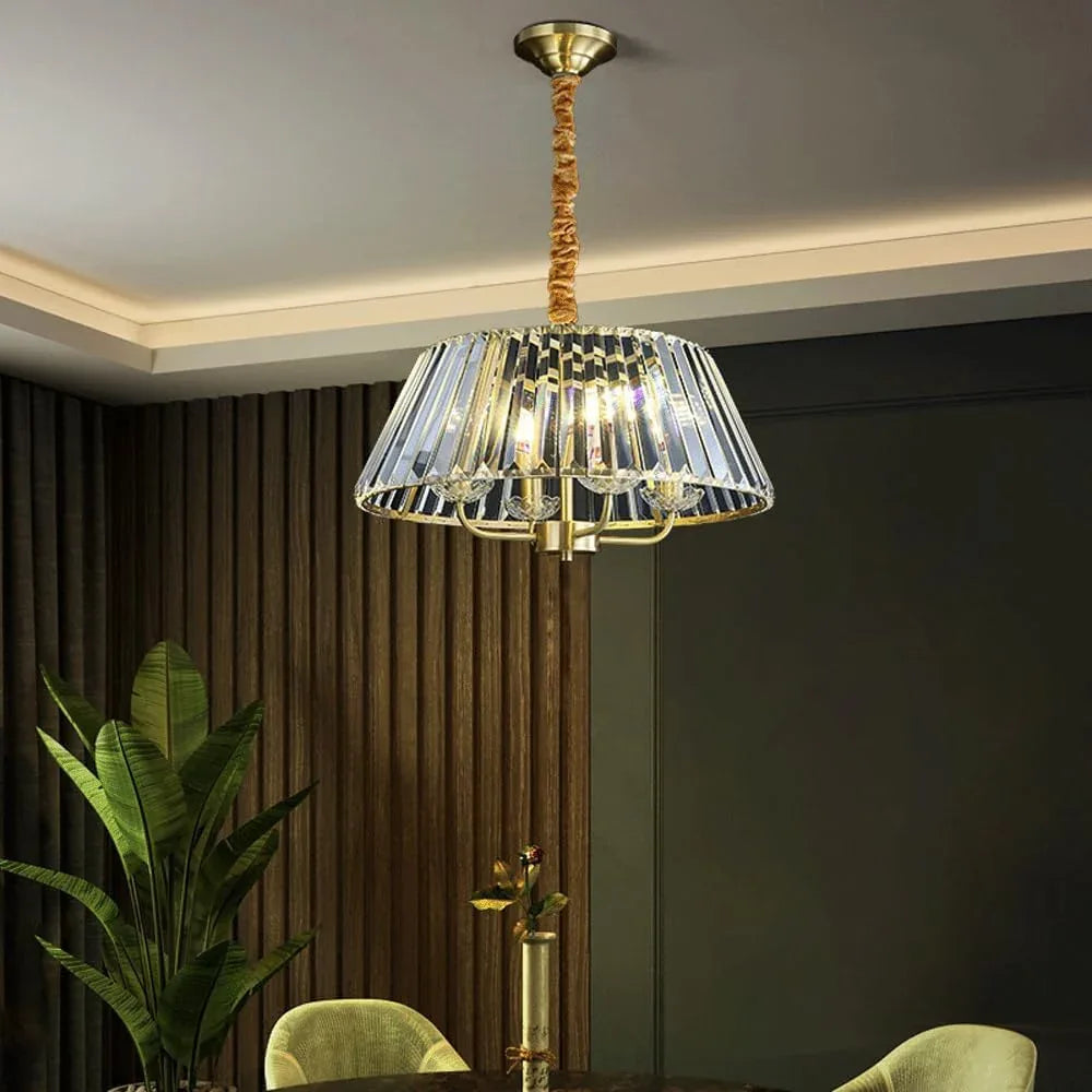 Audara-19-inch Crystal Chandeliers with 4 Light Heads European Modern-Style Chandeliers for Living Rooms Suitable for Bedrooms, Studies, Hotels, Kitchens, Island Ceiling Lights Brass Chandelier