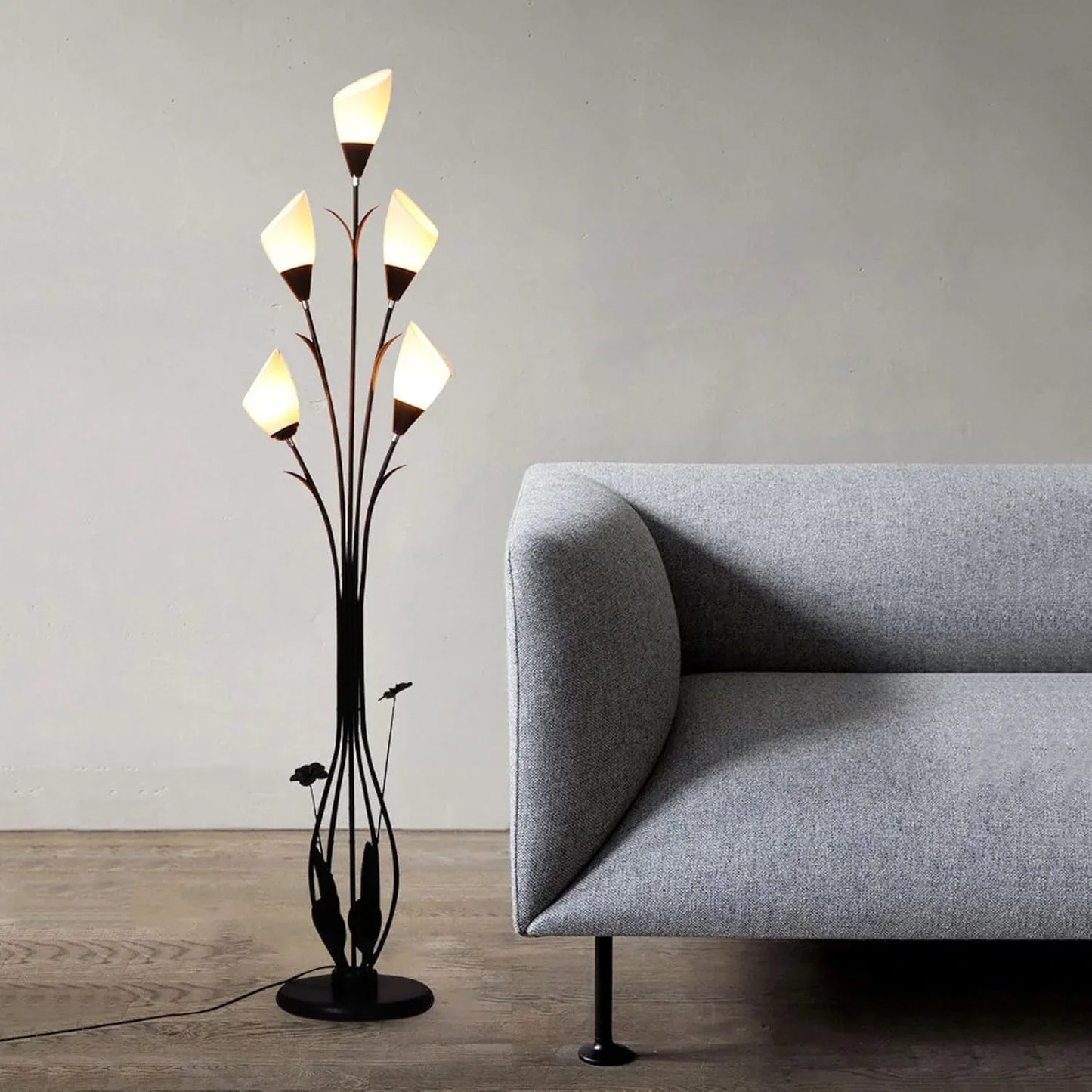 Audara-Creative Simple Study Bedroom Floor Lamp Black E26 5 Light Source Tri-Color Dimming Metal Acrylic Standing Lamp H66in Living Room Couch Side Torchiere Villa Club Dining Room Lighting Fixture