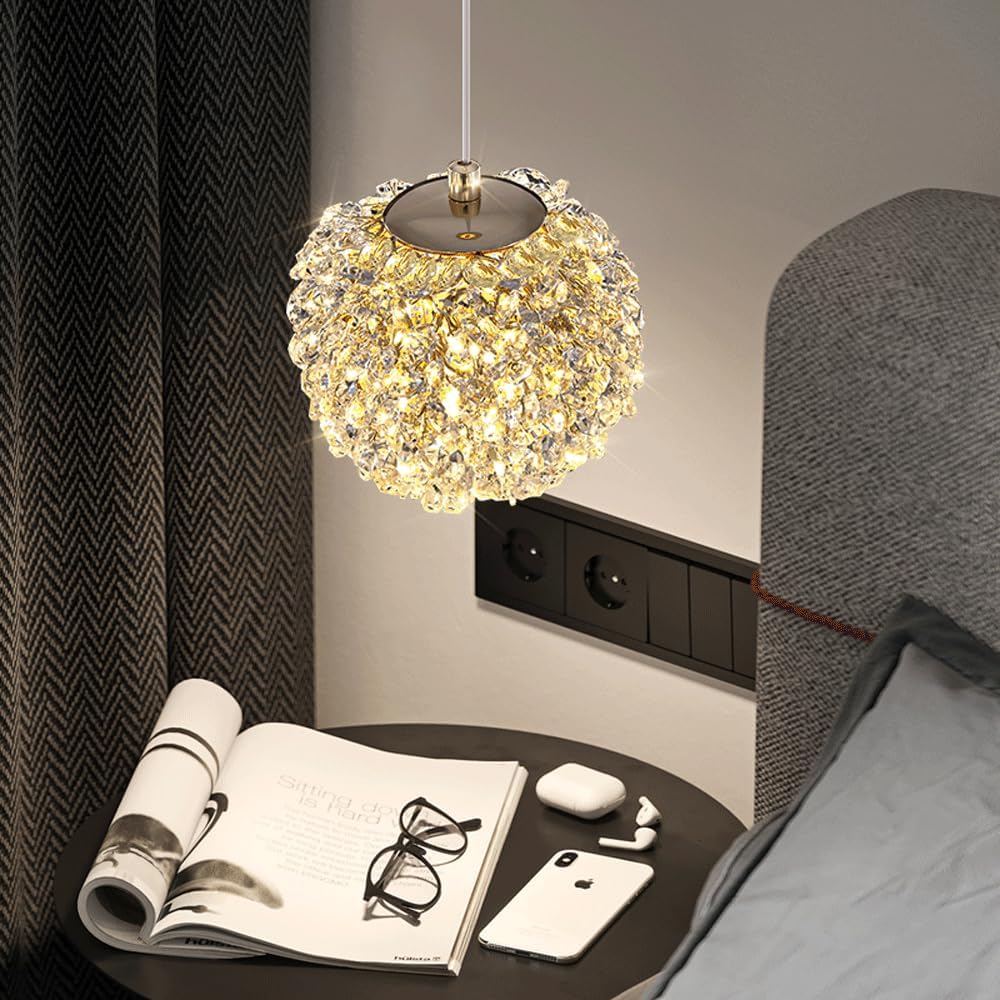 Audara-5-inch Lychee-Shaped Crystal Chandeliers Can Be Installed in Various Spaces Such As Bedrooms, Hotels, and Kitchen Islands. Glass Round Chandelier for Living Room in Minimalist European Style.