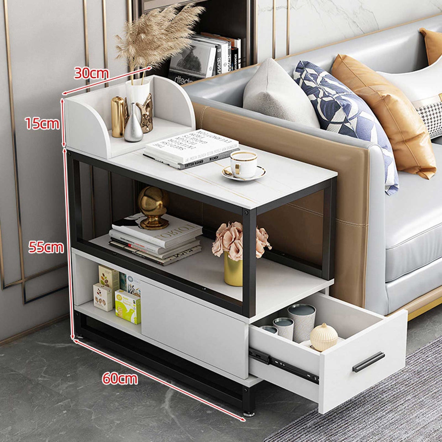 Audara-sofa side few living room Italian light luxury side cabinet simple modern side cabinet coffee table bedside small apartment corner few white rock slab white cabinet (vertical ear) 30 * 60cm