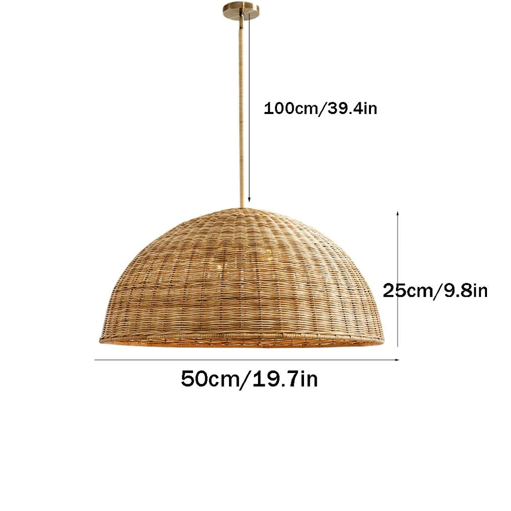 Audara Classic Rattan Pendant Light E26/E27 Base Diameter 19.7in Hanging Lamp Semi-Circular Lid Shape Chandeliers for Hallway Stairwell Living Room Balcony Dining Room Lighting Fixture