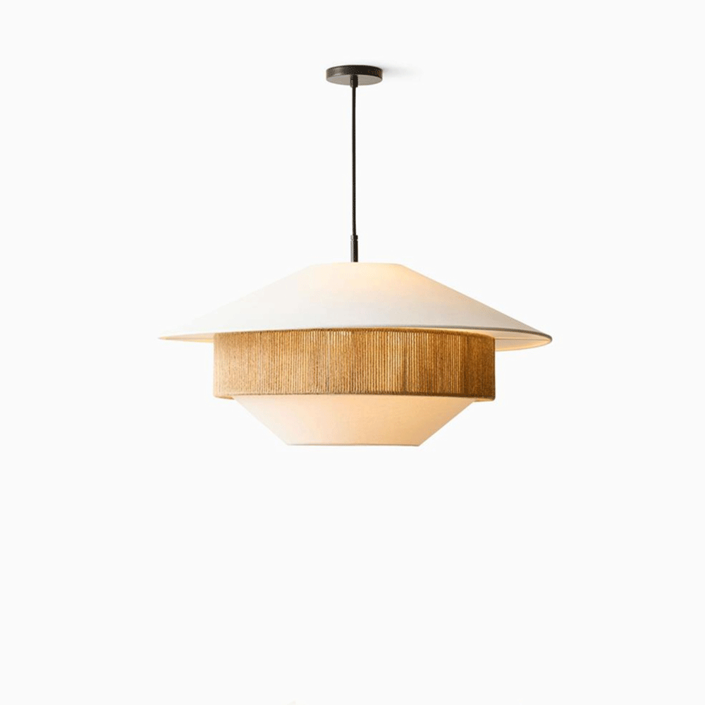 Audara Romantic French Fabric Pendant Light Simple Handmade Rattan Hanging Lamp Living Room Entryway Bedroom Chandeliers Cottage Farmhouse B&B Rustic Decor Lighting Fixture (19.7” Diameter)