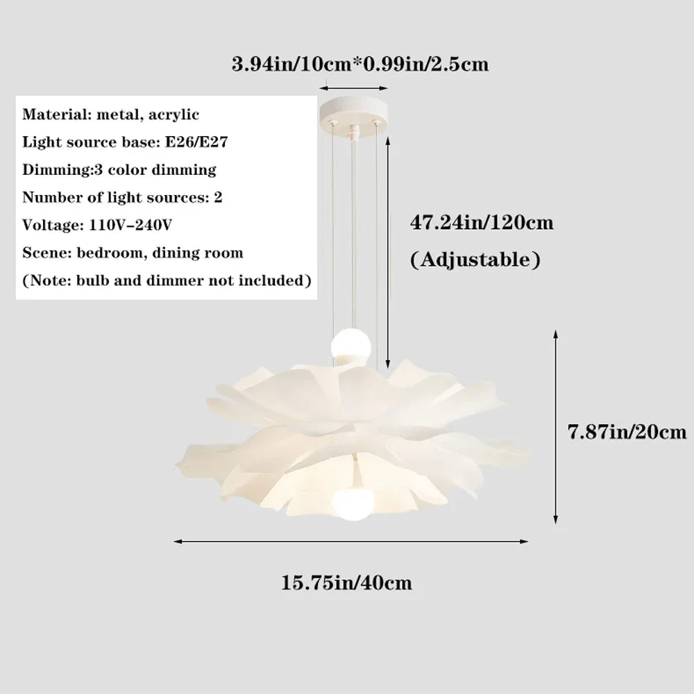 Audara-Creative Flower Petal Cloud Shape Acrylic Pendant Light White Simple 2 Lamp Holder E26 Tri-Colour Dimmer Bedroom Hanging Lamp Kitchen Island Corridor Chandelier Hotel Cafe Lighting Fixture