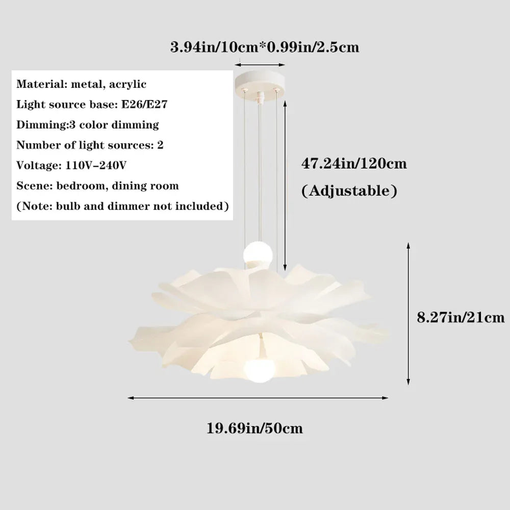 Audara-Creative Flower Petal Cloud Shape Acrylic Pendant Light White Simple 2 Lamp Holder E26 Tri-Colour Dimmer Bedroom Hanging Lamp Kitchen Island Corridor Chandelier Hotel Cafe Lighting Fixture