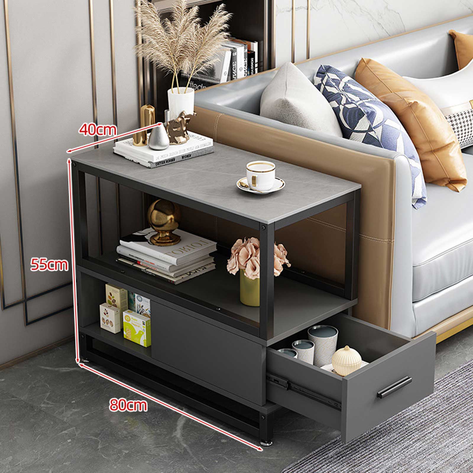 Audara-sofa side few living room Italian light luxury side cabinet simple modern side cabinet coffee table bedside small apartment corner few gray rock slab gray cabinet (simple) 40 * 80cm