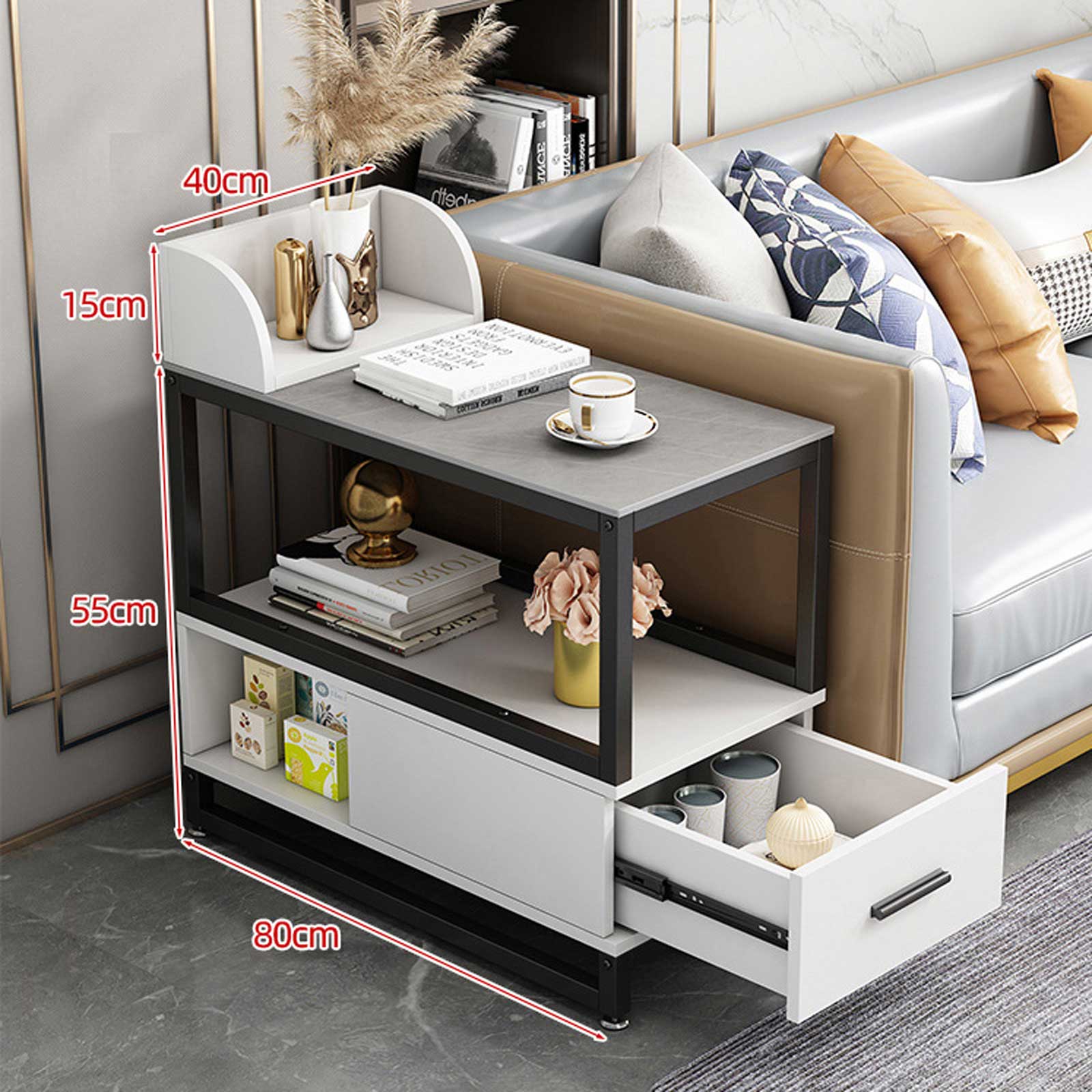 Audara-sofa side few living room Italian light luxury side cabinet simple modern side cabinet coffee table bedside small apartment corner few gray rock slab white cabinet (vertical ear) 40 * 80cm