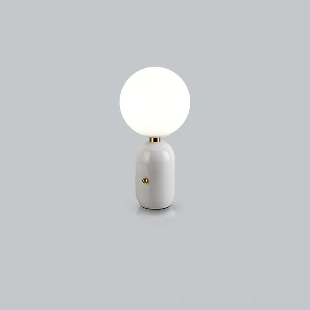 Audara-Postmodern Designer Living Room Study Couch Side Desk Light Creative Orb Glass Metal Desk Lamp Tea House Apartment Office Table Lamp Club Library Mall Decoration Lighting Fix White