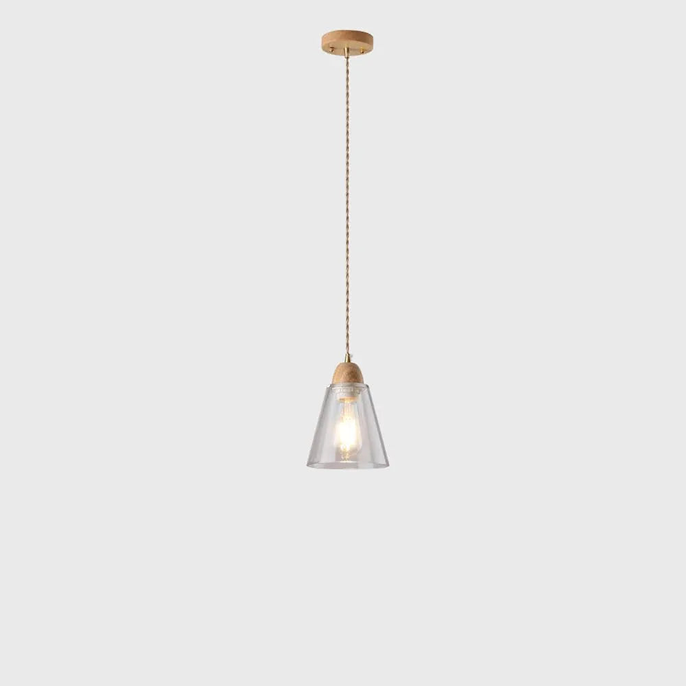 Audara-Modern Minimalist Glass Pendant Light Cozy Bedroom Bedside Rubberwood Hanging Lampe Household Aisle Balcony Single Head Chandeliers Cafe Restaurant Bar Decor Lighting Fixture 5.31in 13.5cm