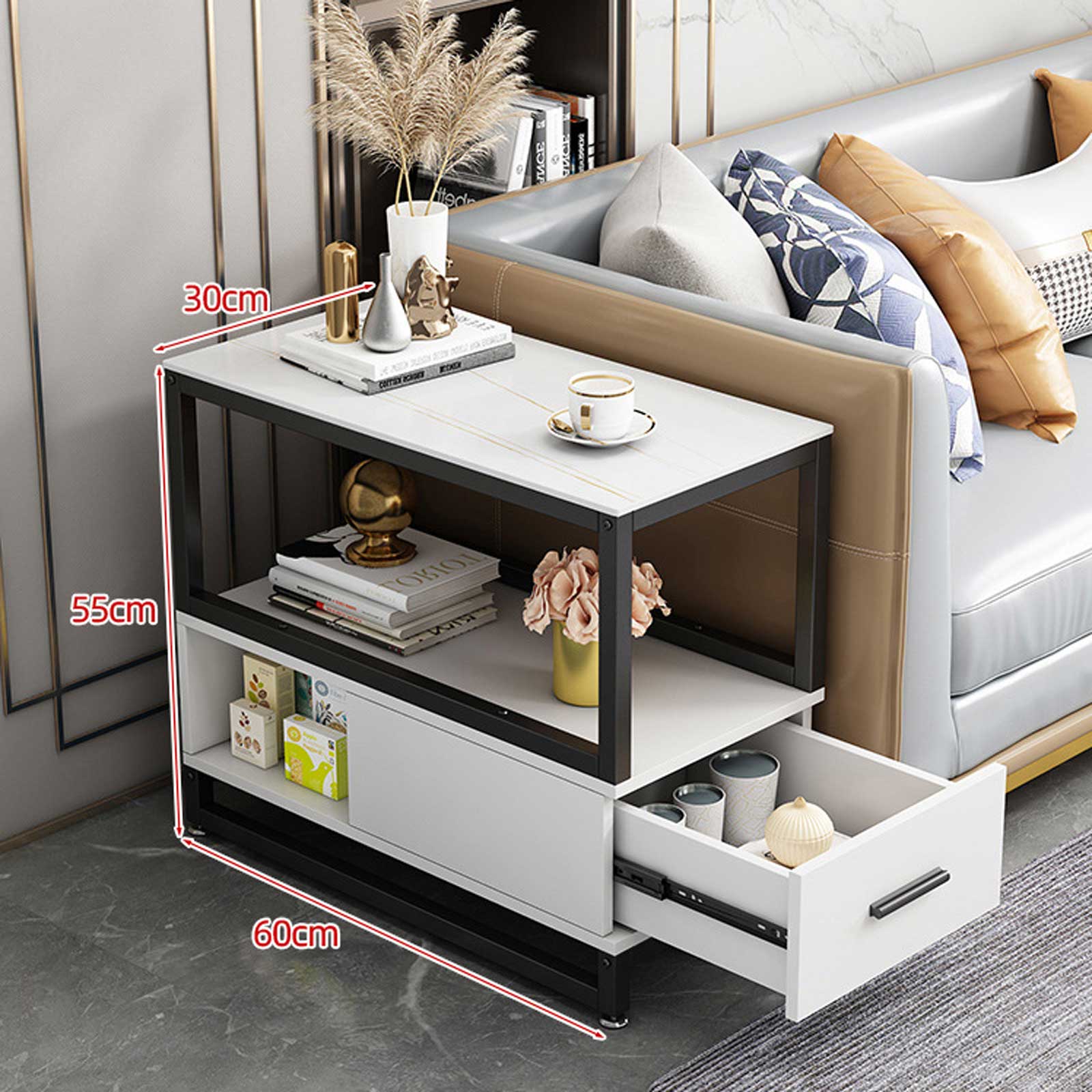 Audara-sofa side few living room Italian light luxury side cabinet simple modern side cabinet coffee table bedside small apartment corner few white rock slab white cabinet (simple) 30 * 60cm