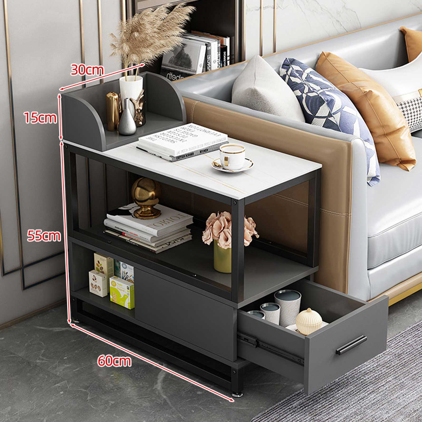 Audara-sofa side few living room Italian light luxury side cabinet simple modern side cabinet coffee table bedside small apartment corner few white rock slab gray cabinet (vertical ear) 30 * 60cm