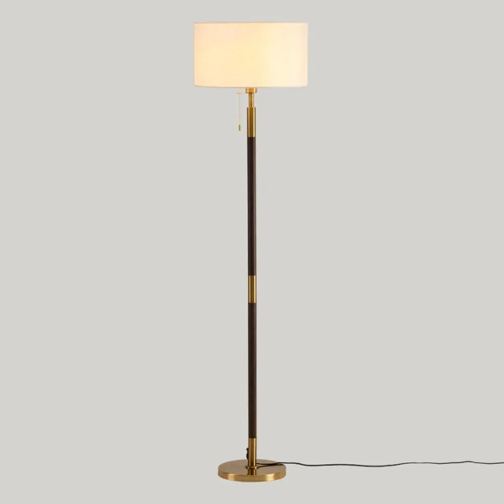 Audara-Retro Elegant Walnut Floor Lamp E26 Remote Control Infinitely Dimmable H62.6’ Fabric Standing Lamp Corridor Sofa Beside Living Room Torchiere Villa Old Castle Decoration Lighting Fixture