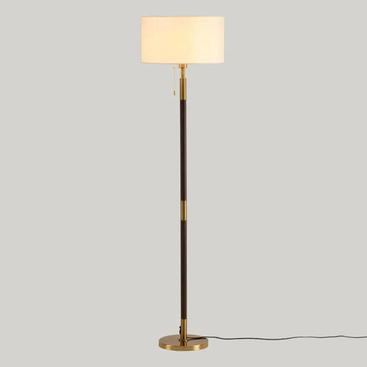 Audara-Retro Elegant Walnut Floor Lamp E26 Remote Control Infinitely Dimmable H62.6’ Fabric Standing Lamp Corridor Sofa Beside Living Room Torchiere Villa Old Castle Decoration Lighting Fixture