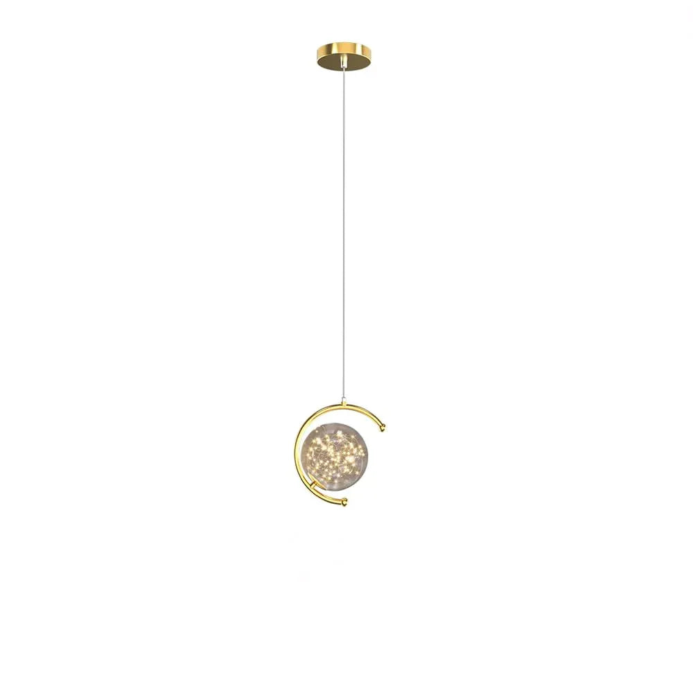 Audara-Personalized Creative Full Star Glass Pendant Light Modern Minimalist Round Ball Iron Bedside Hanging Lampe Gold Dimmable Single Head Chandeliers Dining Room Aisle Bar Lighting Fixture Gold
