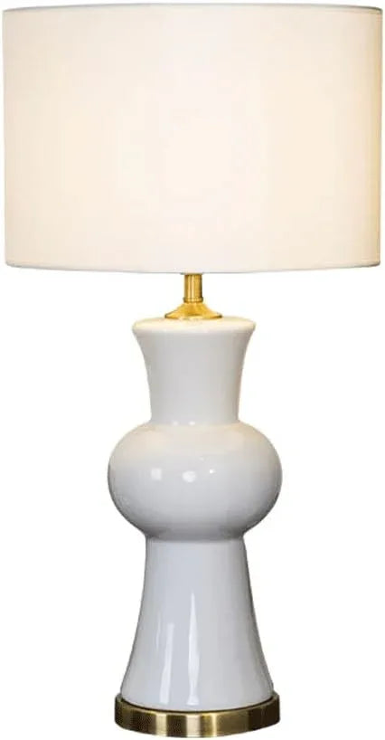 Audara-American Style Creative Living Room Bedroom Study Desk Light Vintage White Fabric Ceramic Desk Lamp Luxury Apartment Office Villa Table Lamp Model House Mall Decoration Lighting Fixture