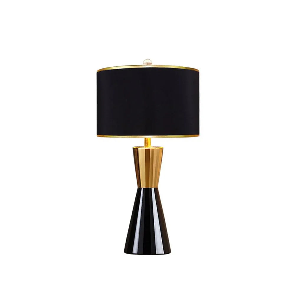 Audara-American Light Luxury Bedroom Bedside Living Room Desk Light Simple Modern Fabric Ceramic Desk Lamp B&B Farmhouse Villa Restaurant Table Lamp Hotel Coffee Shop Mall Lighting Fixture Black Gold Edge Lamp Shade