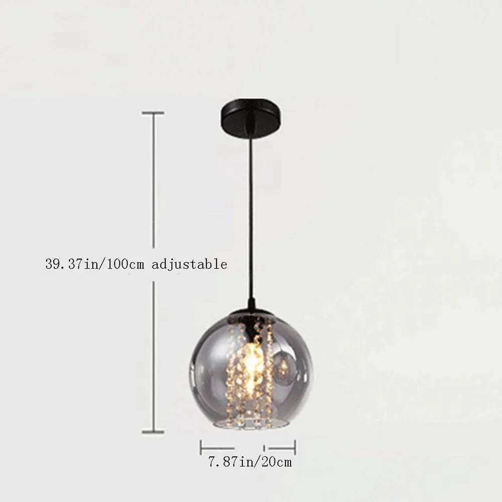 Audara-Crystal Pendant Light, European Style, Smoky Gray Glass, 8-inch Light Fixtures. Suitable For Installation In Bedside Tables, Entryways, Hotels, Shops, Living Rooms, Kitchen Islands, And Other S