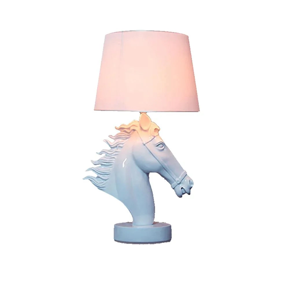 Audara-Scandinavian Creative Stallion Restaurant Cafe Desk Light Fashion Individuality Resin Fabric Desk Lamp Office Hotel Front Desk Table Lamp B&B Villa Club Lighting Fixture White