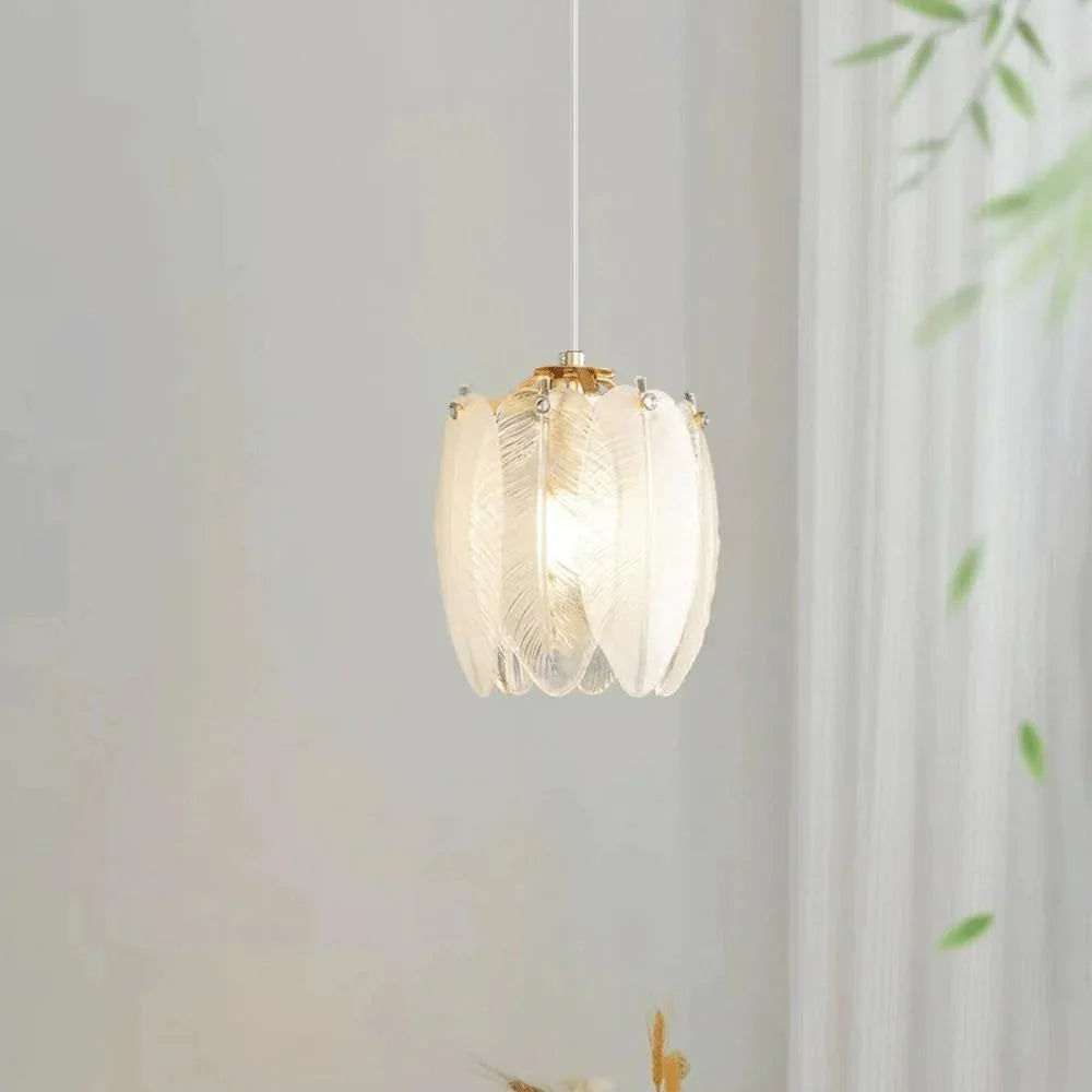 Audara-French-style Feather-shaped Minimalist Crystal Pendant Light, 6 Inches In Diameter, Bohemian Style Lighting Fixture Suitable For Various Spaces Such As Bedrooms, Hotel Rooms,living Rooms,and En