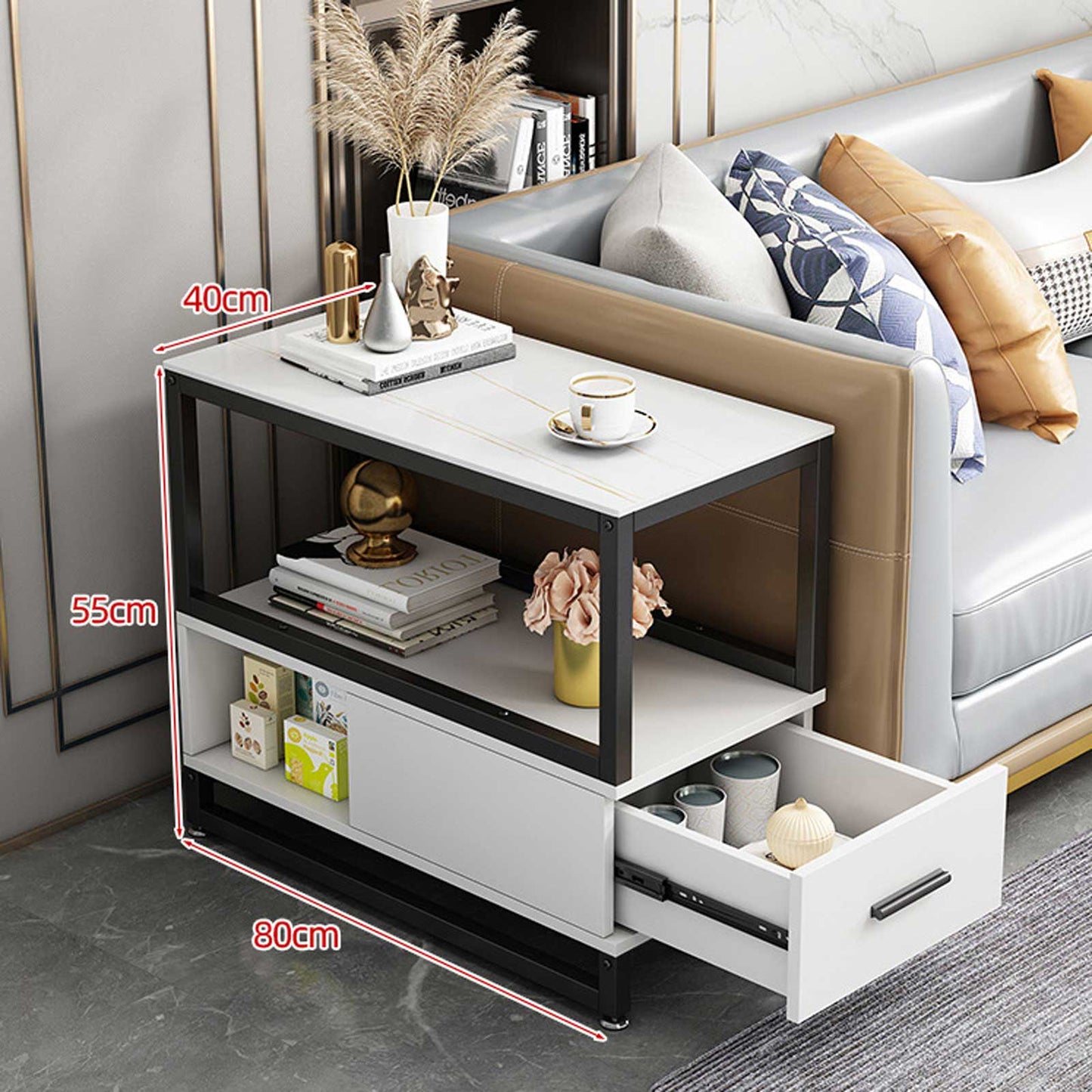 Audara-sofa side few living room Italian light luxury side cabinet simple modern side cabinet coffee table bedside small apartment corner few white rock slab white cabinet (simple) 40 * 80cm