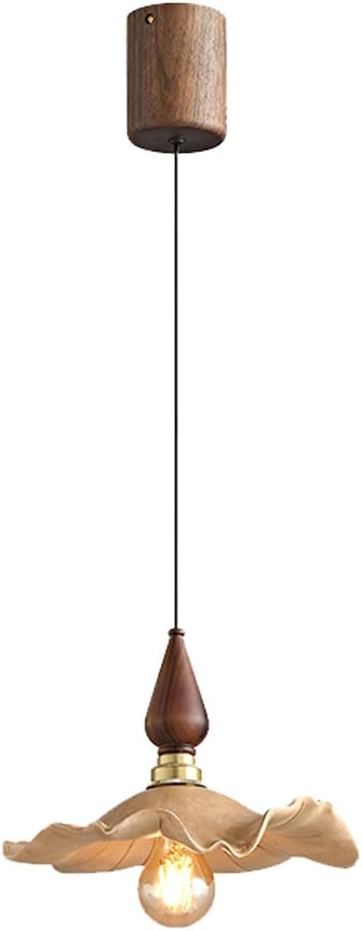 Audara-Wood Color Lotus Leaf Resin Pendant Light Gold Aluminum Body Bedroom Bedside Hanging Lamp 10.23in E27 Base Single Head Living Room Dining Chandeliers Cafe Lighting Fixtures