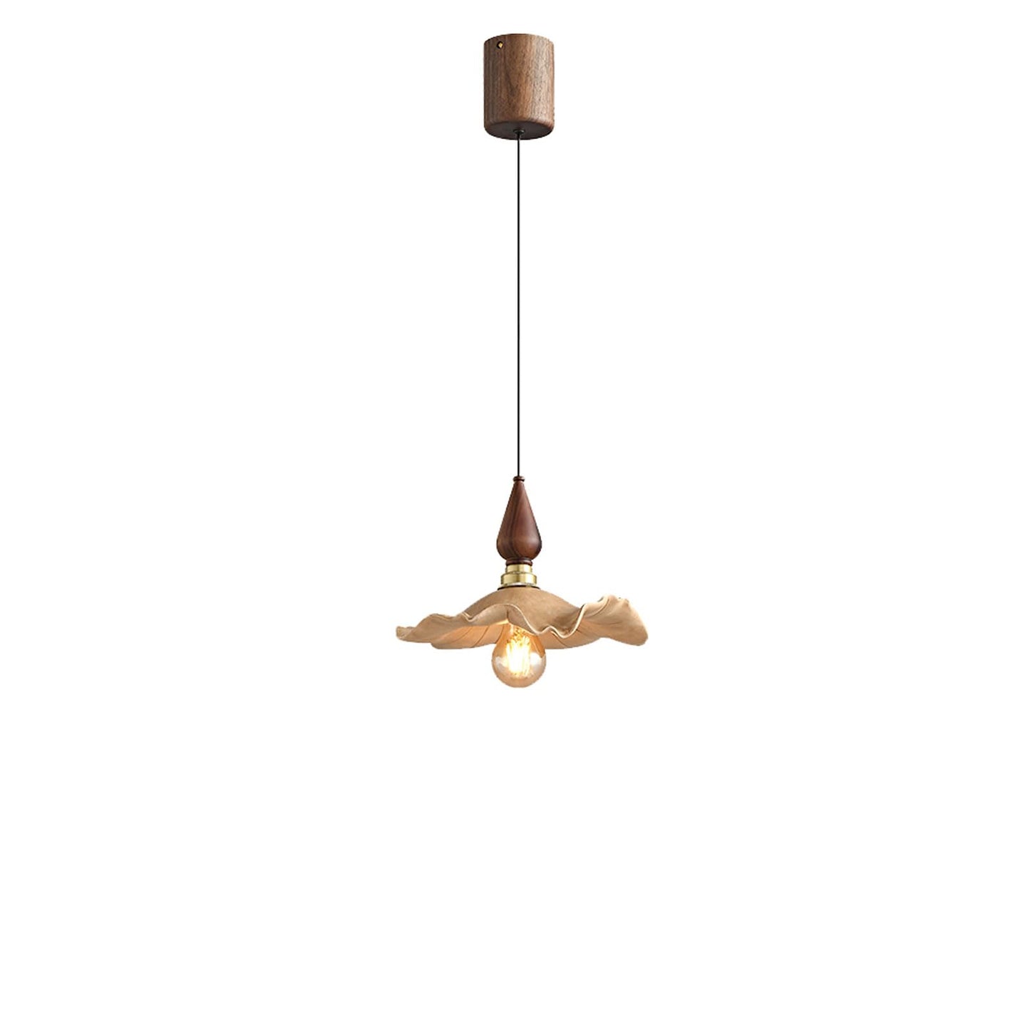 Audara-Wood Color Lotus Leaf Resin Pendant Light Gold Aluminum Body Bedroom Bedside Hanging Lamp 10.23in E27 Base Single Head Living Room Dining Chandeliers Cafe Lighting Fixtures