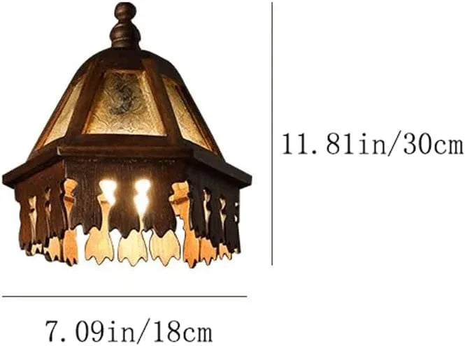 Audara-Southeast Asian Style, 7-inch Diameter, Wood and Glass Retro-Style Pendant Light, Suitable for Bedrooms, Hotels, Shops, Living Rooms, Dining Rooms and Other Styles.