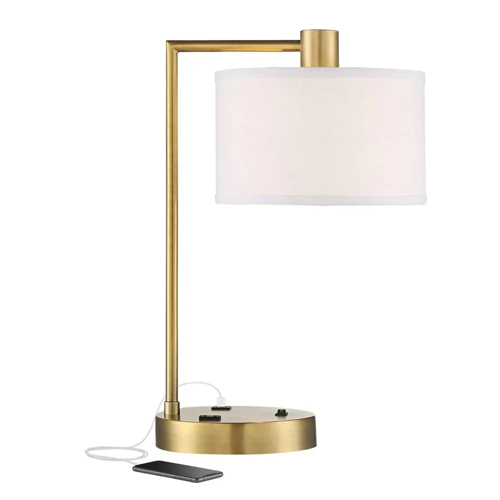 Audara-Creative Retro Push Button Switch AC USB Output Metal Fabric Desk Light Luxury Simple Bedroom Bedside Study Room Desk Lamp Living Room Sofa Beside Office Table Lamp Villa Hotel Lighting Fixture Gold