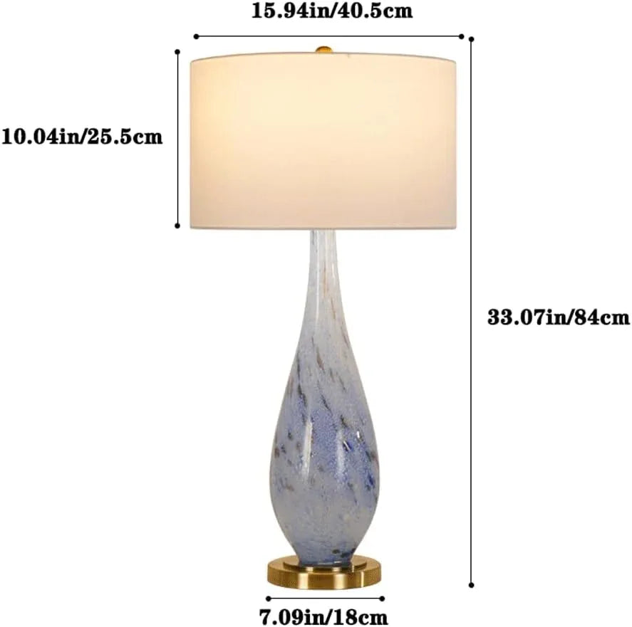 Audara-European Modern Bedroom Bedside Desk Light Simple Fashion Fabric Blue Glass Desk Lamp Model House Showcase Office Table Lamp Farmhouse Villa Club Restaurant Lighting Fixture
