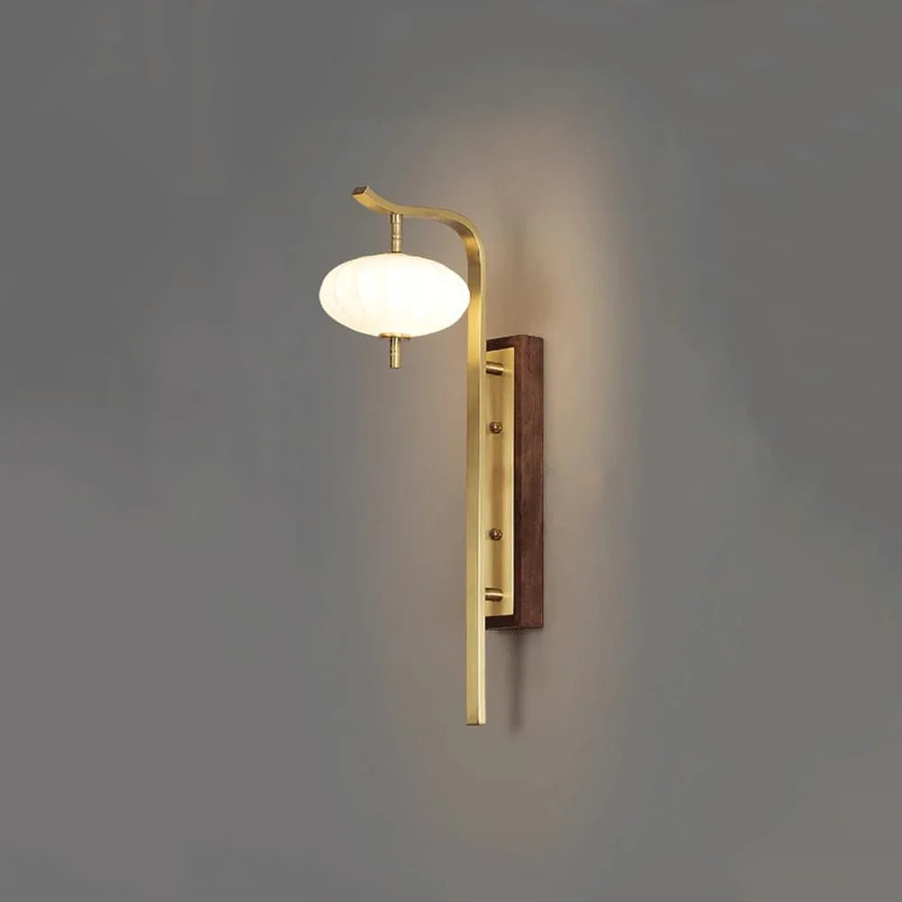 Audara-New Chinese Style Full Copper Wall Lamp Light Luxury Living Room Background Wall Lights Creative Walnut Sconces Bedroom Bedside Decoration Mounted Lighting Fixture